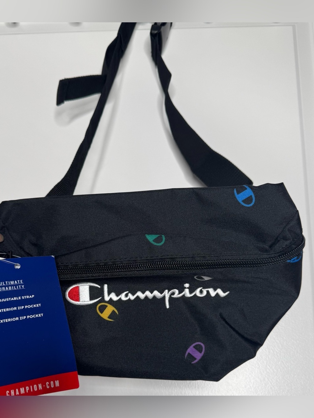 Champion Black Belt Bag with Multicolor Logo Accents purple interior unisex